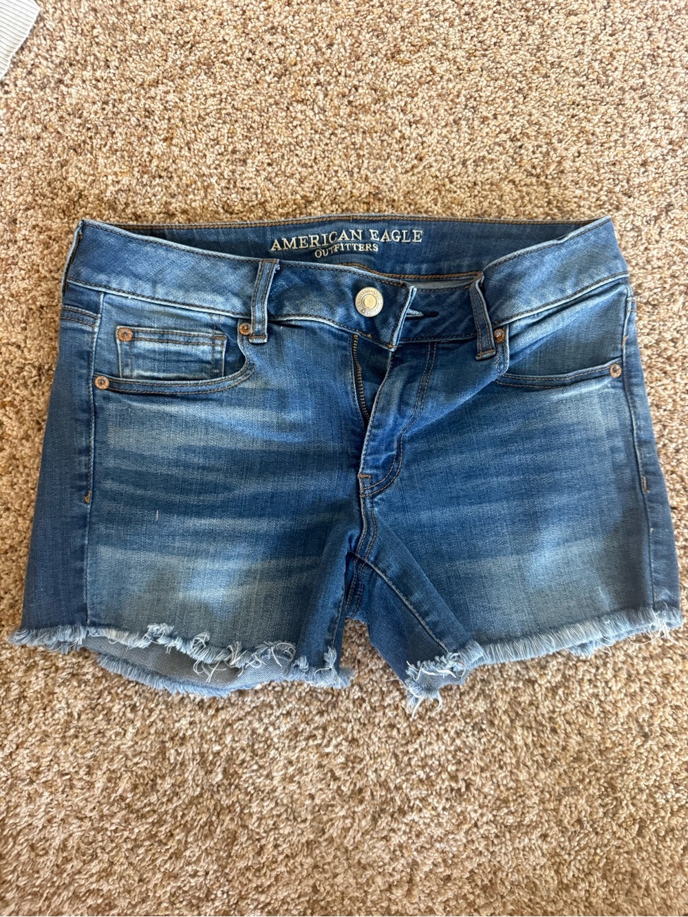 American Eagle Outfitters Frayed Hem Denim Shorts in Blue